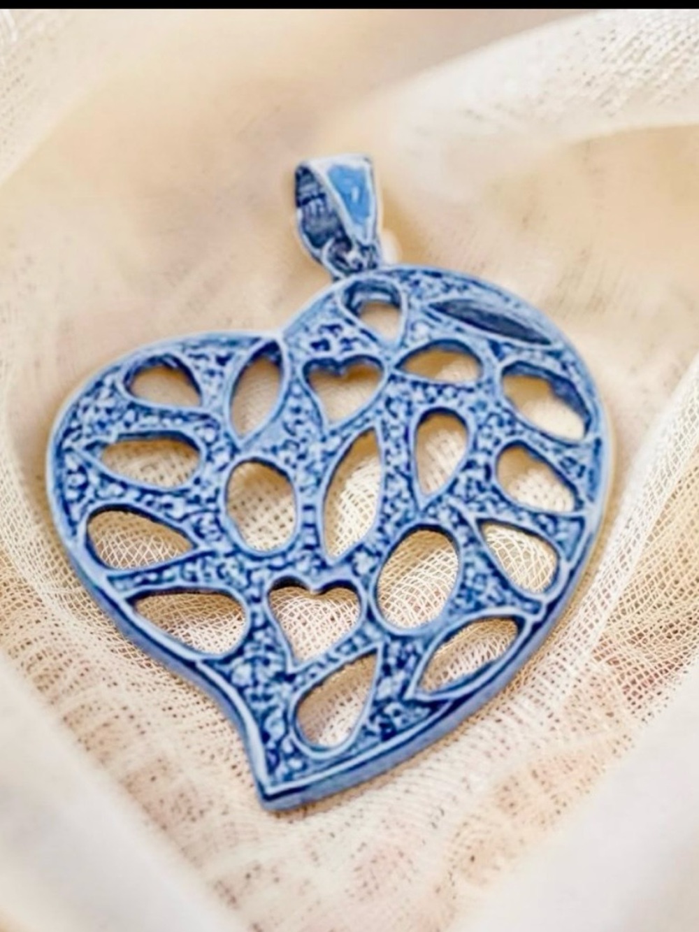 925 Sterling Silver Heart Pendant Paved Heart Filigree Pendant NWOT